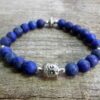 N5642 Bracelet homme lapis lazuli mat bouddha métal argent strech elastique NINANINA