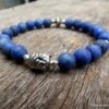 N5642b Bracelet elastique homme bouddha métal argent perles lapis lazuli mat - Bijoux Bracelets en ligne Ninanina