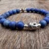 N5642d Bracelet elastique homme bouddha métal argent perles lapis lazuli mat - Bijoux Bracelets en ligne Ninanina