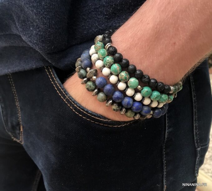 N5642U Bracelet bouddha perle lapis lazuli naturelle sur elastique - Bijoux Bracelets en ligne Ninanina