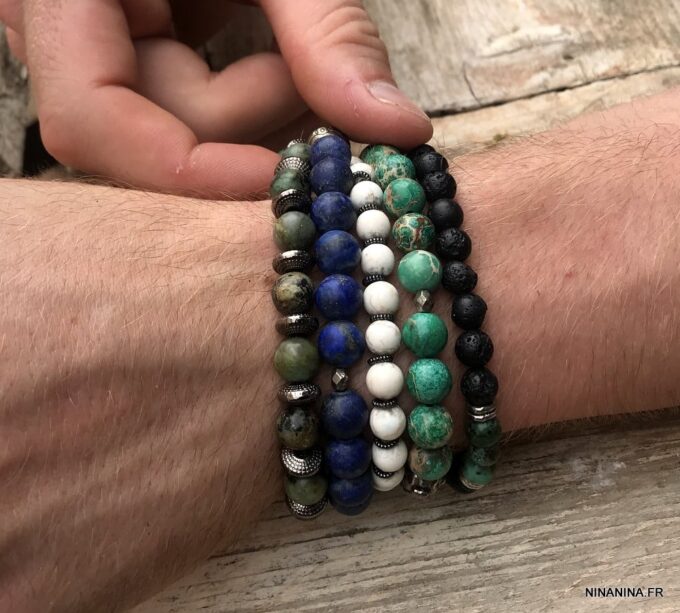 N5642V Bracelet bouddha perle lapis lazuli naturelle sur elastique - Bijoux Bracelets en ligne Ninanina