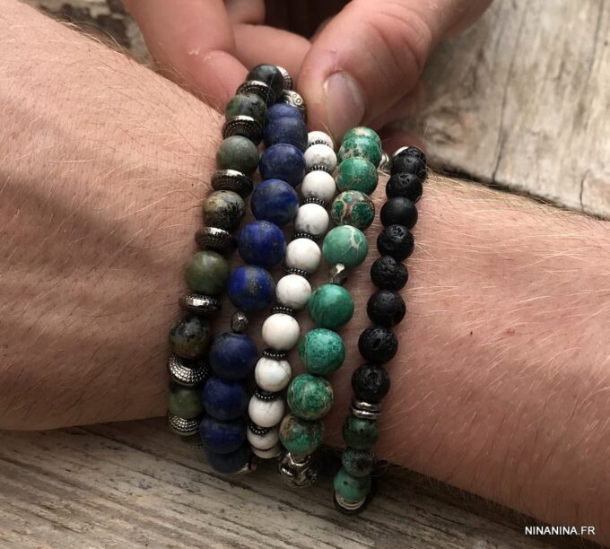 N5642W Bracelet bouddha perle lapis lazuli naturelle sur elastique - Bijoux Bracelets en ligne Ninanina