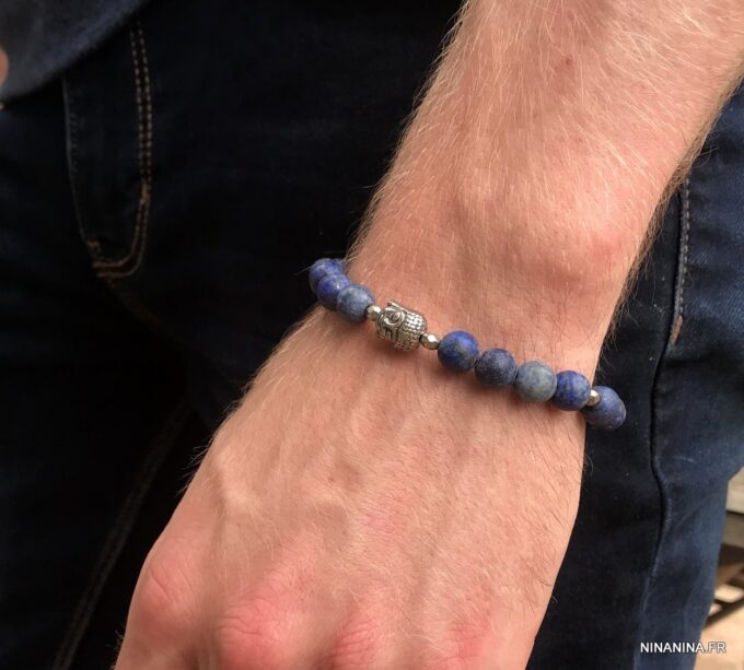 N5642X Bracelet bouddha perle lapis lazuli naturelle sur elastique - Bijoux Bracelets en ligne Ninanina
