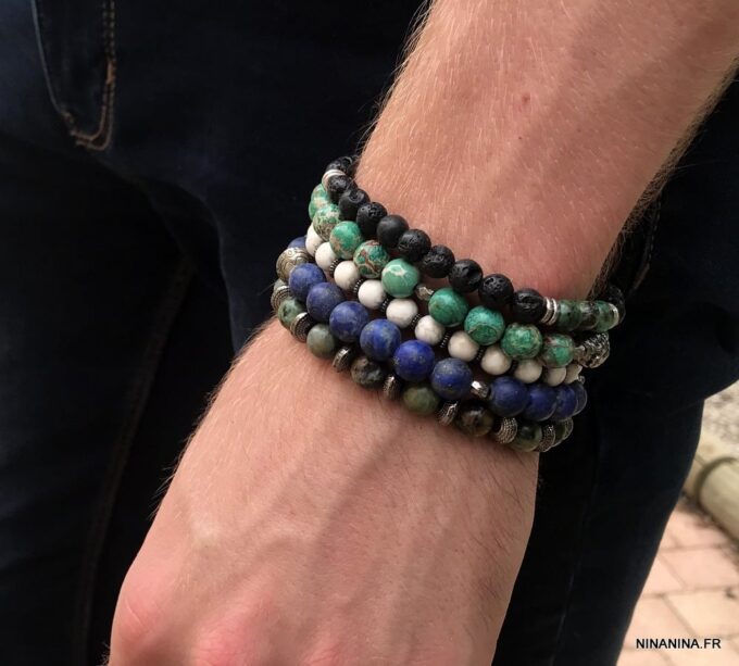 N5642Y Bracelet bouddha perle lapis lazuli naturelle sur elastique - Bijoux Bracelets en ligne Ninanina