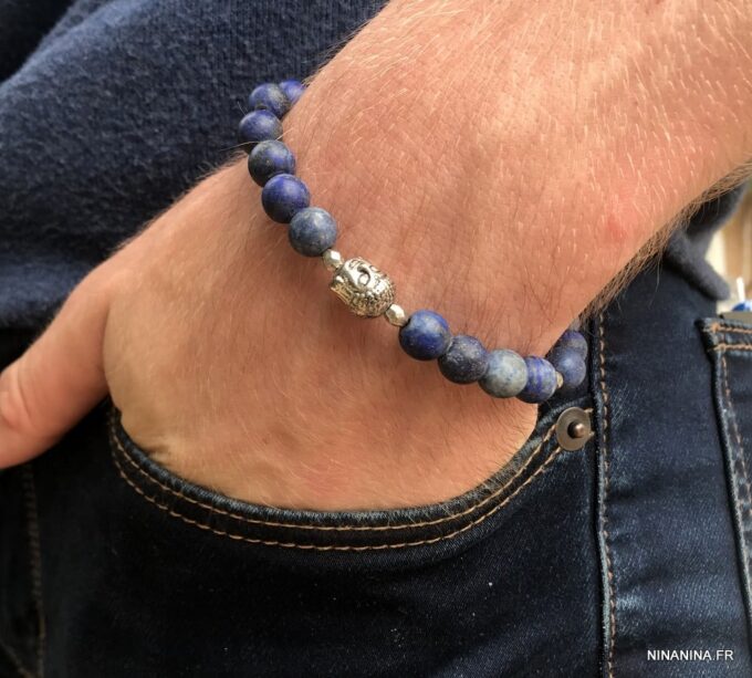 N5642Z Bracelet bouddha perle lapis lazuli naturelle sur elastique - Bijoux Bracelets en ligne Ninanina