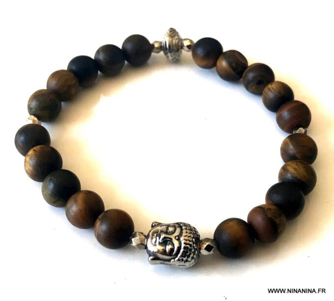 N5643a Bracelet bouddhiste oeil de tigre perles elastique - Bijoux Bracelets en ligne Ninanina