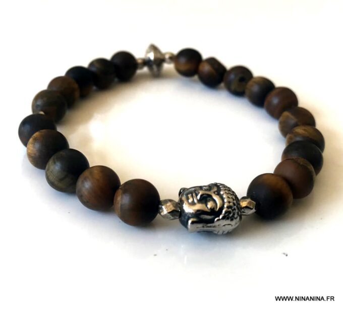 N5643b Bracelet bouddhiste oeil de tigre perles elastique - Bijoux Bracelets en ligne Ninanina