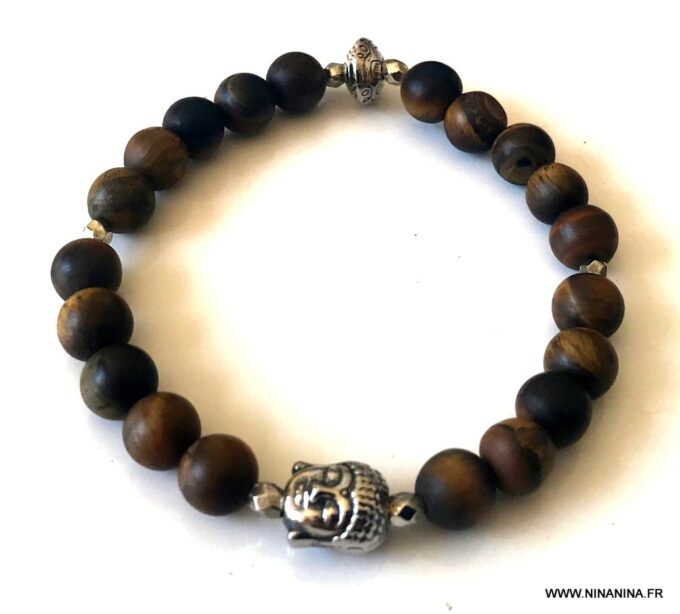 N5643c Bracelet bouddhiste oeil de tigre perles elastique - Bijoux Bracelets en ligne Ninanina