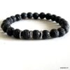 N5645 Bracelet en pierre de lave homme noir et argent massif - Bijoux Bracelets en ligne Ninanina