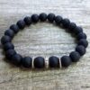 N5645 Bracelet homme perles de lave noires argent 925 massif strech elastique NINANINA