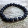 N5645a Bracelet homme perles de lave noires argent 925 massif strech elastique NINANINA