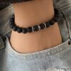 N5645e Bracelet en pierre de lave homme noir et argent massif - Bijoux Bracelets en ligne Ninanina