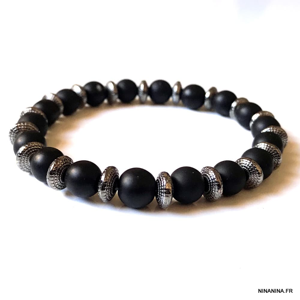 Bracelet homme perle noir Onyx brillant Dynasty Dark