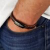 N5653 Bracelet homme cuir tresse fermoir acier noir aimanté - Bijoux Bracelets en ligne Ninanina