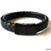 N5653a Bracelet homme cuir tresse noir fermoir acier aimanté - Bijoux Bracelets en ligne Ninanina