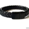 N5653e Bracelet homme cuir tresse noir fermoir acier aimanté - Bijoux Bracelets en ligne Ninanina