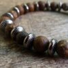 N5654a Bracelet homme femme perles agate marron foncé veinées NINANINA