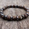 N5654b Bracelet elastique homme perles agates veinées marron rondelles métal noir - Bijoux Bracelets en ligne Ninanina