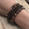N5654O Bracelet elastique homme perles agates veinées marron rondelles métal noir - Bijoux Bracelets en ligne Ninanina