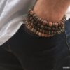N5654P Bracelet elastique homme perles agates veinées marron rondelles métal noir - Bijoux Bracelets en ligne Ninanina