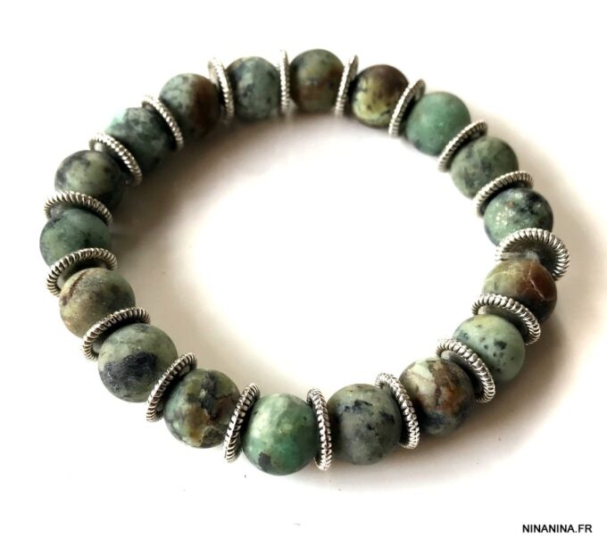 N5660b Bracelet boule turquoise mat pour homme sur fil elastique - Bijoux Bracelets en ligne Ninanina