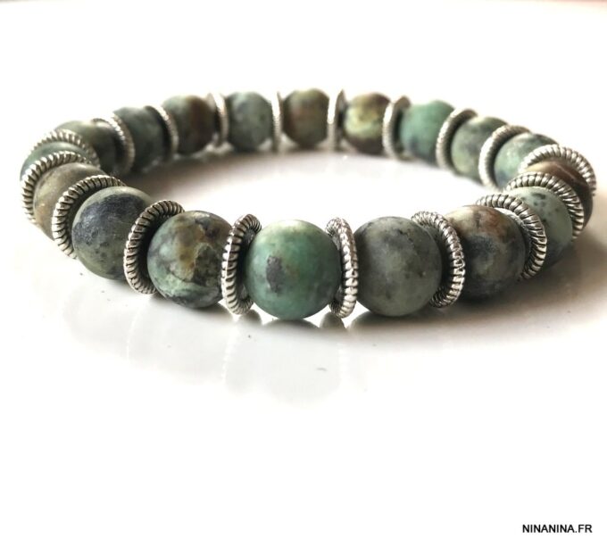 N5660d Bracelet boule turquoise mat pour homme sur fil elastique - Bijoux Bracelets en ligne Ninanina