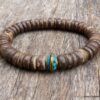 N5662 Bracelet elastique homme perles bois perle turquoise naturelle - Bijoux Bracelets en ligne Ninanina