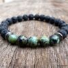 N5665 Bracelet elastique homme perles de lave turquoises africaines naturelles - Bijoux Bracelets en ligne Ninanina