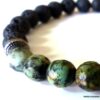 N5665a Bracelet homme perles turquoises africaines pierre de lave noires NINANINA