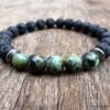 N5665d Bracelet elastique homme perles de lave turquoises africaines naturelles - Bijoux Bracelets en ligne Ninanina