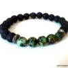 N5665d Bracelet homme perles turquoises africaines pierre de lave noires NINANINA