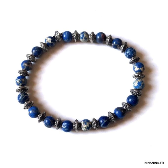 N5669i Bracelet perle bleu homme perle jaspe 6mm elastique - Bijoux Bracelets en ligne Ninanina