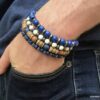 N5669r Bracelet homme perle jaspe bleu sur fil elastique - Bijoux Bracelets en ligne Ninanina