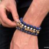 N5669s Bracelet homme perle jaspe bleu sur fil elastique - Bijoux Bracelets en ligne Ninanina