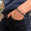 N5669u Bracelet homme perle jaspe bleu sur fil elastique - Bijoux Bracelets en ligne Ninanina