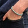 N5669x Bracelet homme perle jaspe bleu sur fil elastique - Bijoux Bracelets en ligne Ninanina