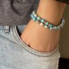 N5670A Bracelet pierre bleu turquoise jaspe double tour homme - Bioux Bracelets en ligne Ninanina