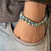 N5670C Bracelet pierre bleu turquoise jaspe double tour homme - Bioux Bracelets en ligne Ninanina
