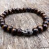 N5674i Bracelet elastique homme bouddha métal noir perles bois marron - Bijoux Bracelets en ligne Ninanina