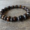 N5675 Bracelet homme stretch perles bois marron chocolat rondelles métal noir NINANINA