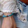 N5677d Bracelet bouddha noir perles turquoise naturelle - Bijoux bracelets en ligne Ninanina