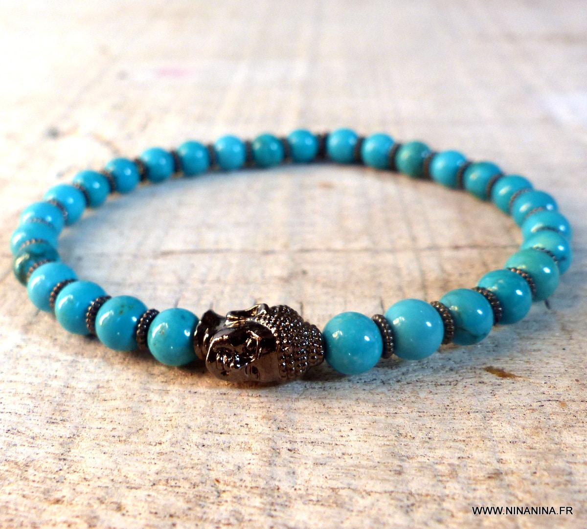 Bracelet cheville bleu turquoise naturelle argent femme - Ninanina