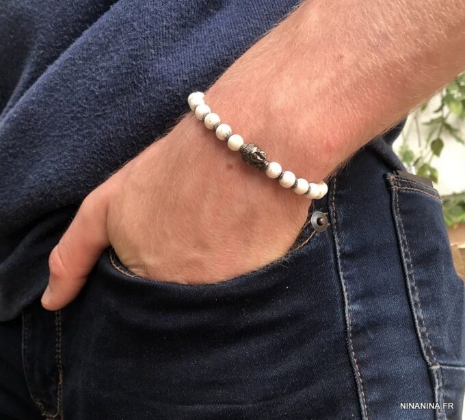 N5677x Bracelet bouddha noir perles turquoise naturelle - Bijoux Bracelets en ligne Ninanina