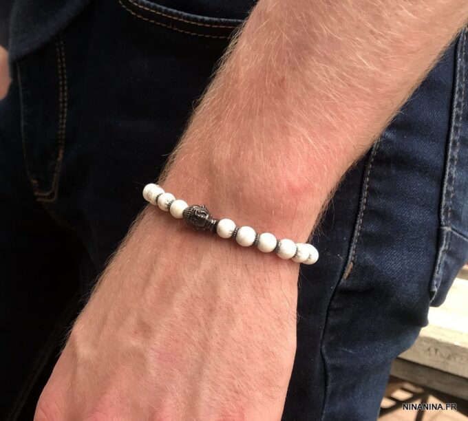 N5677y Bracelet bouddha noir perles turquoise naturelle - Bijoux Bracelets en ligne Ninanina