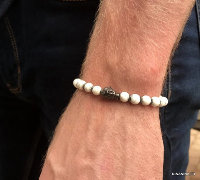 N5677z Bracelet bouddha noir perles turquoise naturelle - Bijoux Bracelets en ligne Ninanina