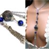 N568 Collier femme perles Lapis Lazuli pompon métal argenté NINANINA