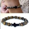 N5683 Bracelet oeil du tigre homme croix noire elastique - Bijoux Bracelets Hommes en ligne Ninanina