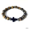 N5683c Bracelet oeil du tigre homme croix noire elastique - Bijoux Bracelets Hommes en ligne Ninanina