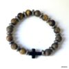 N5683e Bracelet oeil du tigre homme croix noire elastique - Bijoux Bracelets Hommes en ligne Ninanina