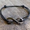 N5686f Bracelet homme femme cordon cuir infini métal noir NINANINA